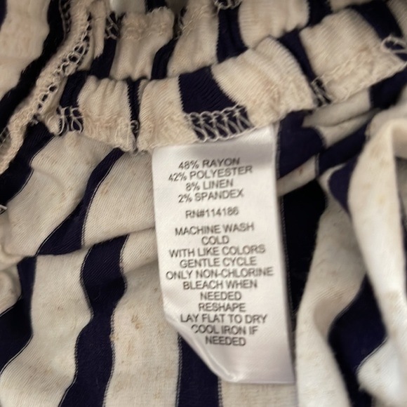 NWT Love Scarlett Navy Natural Linen Stripe Ruched Midi Skirt - Picture 4 of 6